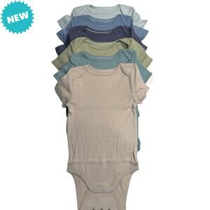 Cloud Island Bodysuits Infant Size 6-12M Adjustable Blue Brown Short Sleeve NWT